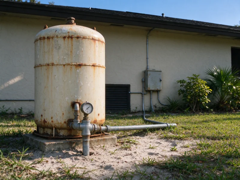 Before: rusted pressure tank on its tee