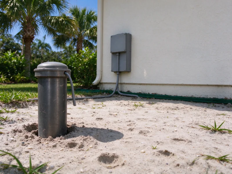 Capped residential well casing with its conduit