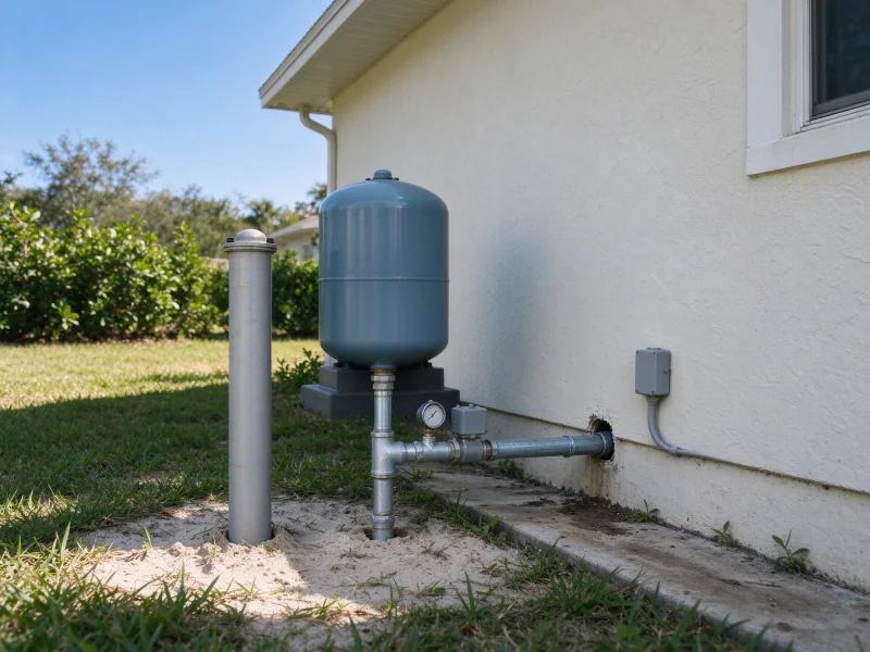 Capped well and pressure tank with clear access space