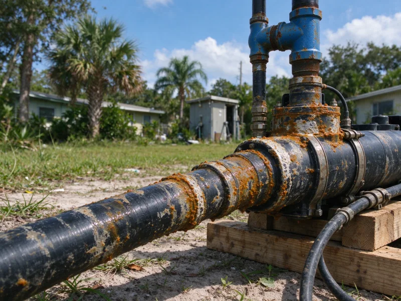 Drop pipe and pump coated with iron bacteria fouling from a well