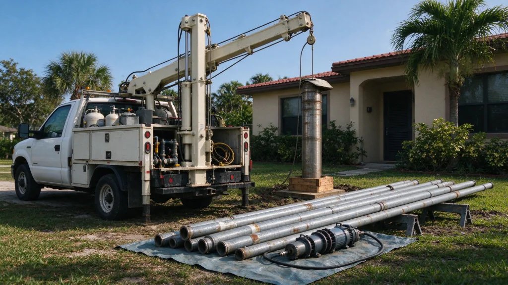 Drop pipe pulled from an existing well for rehabilitation work