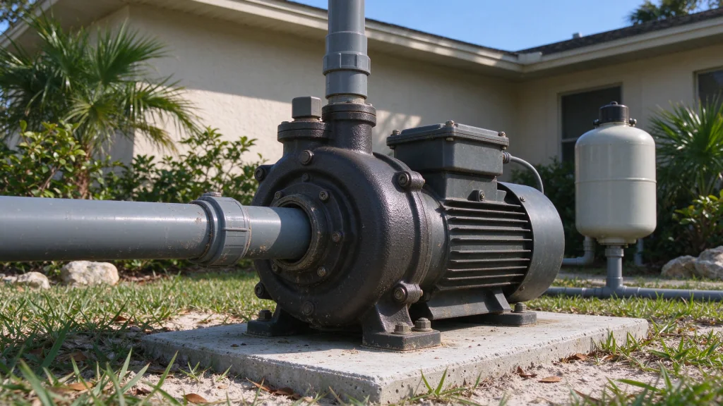Installed jet well pump with suction and discharge pipes