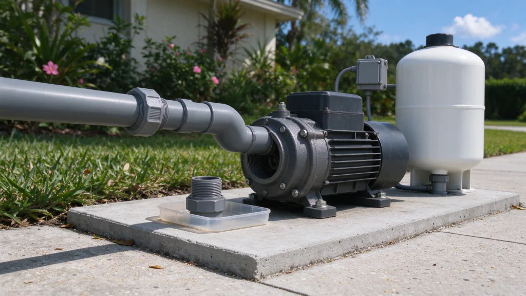 Jet pump suction line with union and spare coupling