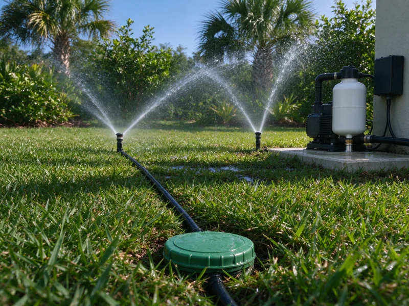 Lawn sprinklers running from a private irrigation well