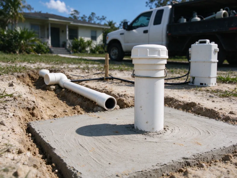 New wellhead with sanitary cap on a fresh concrete pad