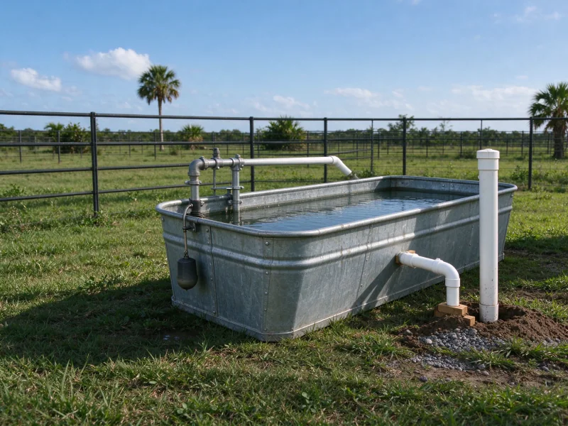 Pasture water trough supplied by a well line