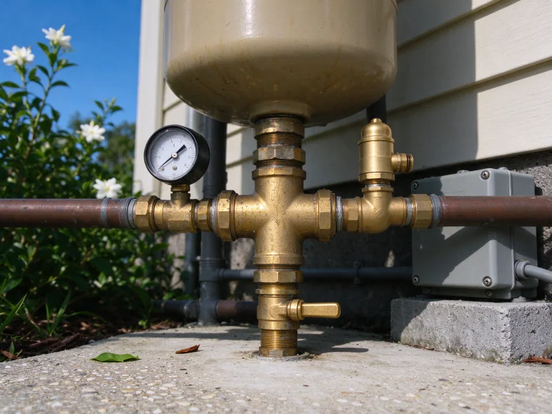 Pressure tank tee with gauge, switch, relief and drain valves