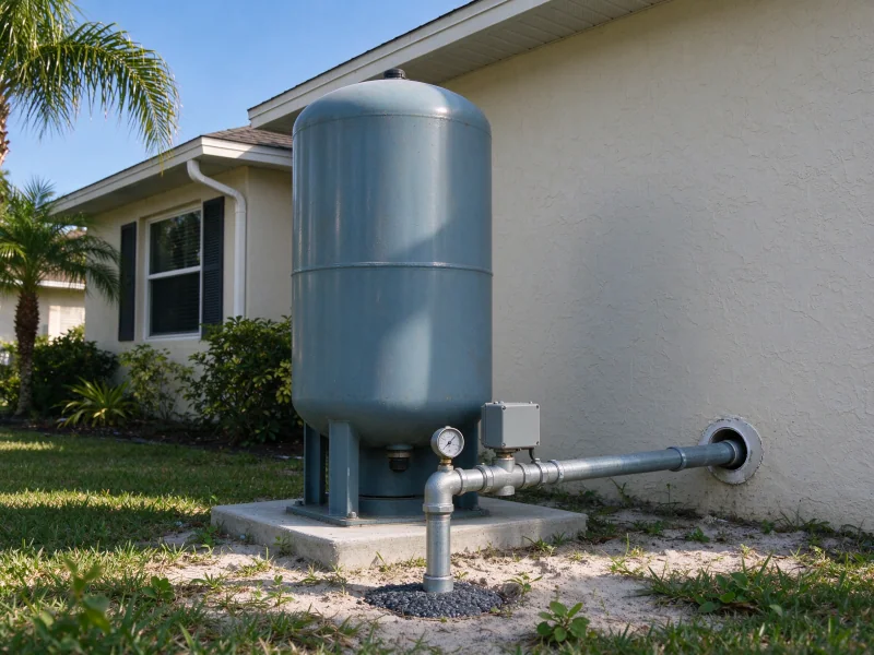 Pressure tank with bottom tee, gauge and switch