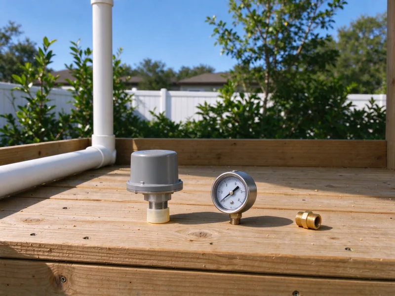Replacement pressure switch and gauge on a bench