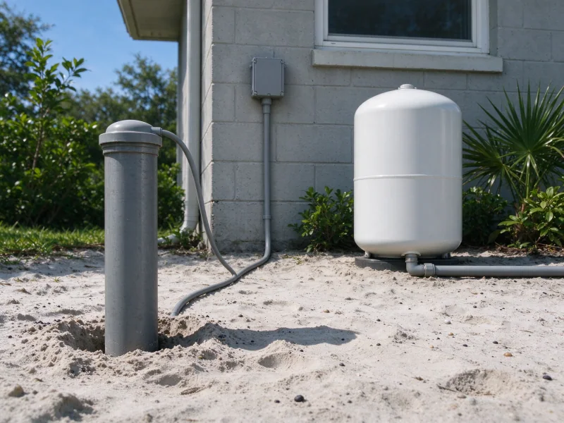 Sanitary well cap with conduit beside a home