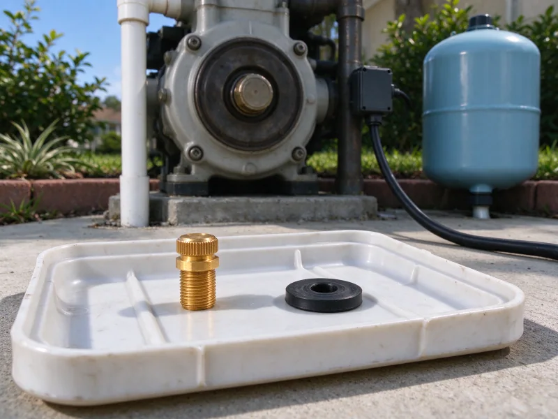 Spare priming plug and gasket beside a jet pump